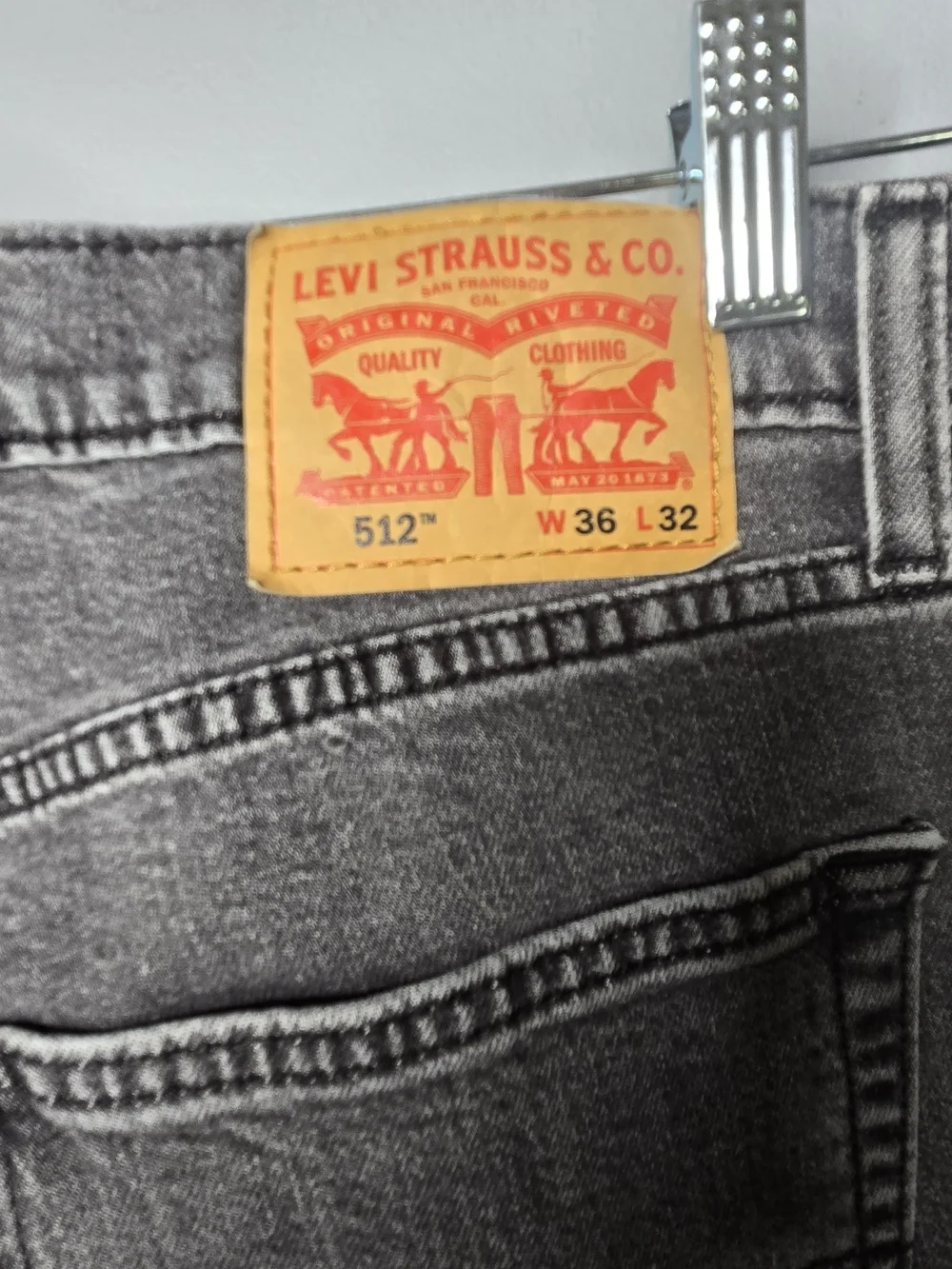 Levi’s 512 Slim Taper Jeans 36x32 Gray Black Wash Faded Denim Mens